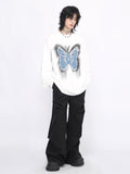 QDBAR 【Mz】washed Butterfly Long-Sleeved T-Shirt Na1475