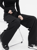 QDBAR [KEN STUDIO] black high-waisted slim straight-leg pants