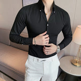 QDBAR V-Neck Solid Color Slim Fit Shirt