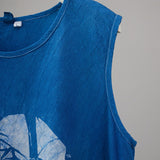 QDBAR Blue Bamboo Cotton Linen Print Tank Top