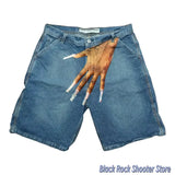 QDBAR Harajuku Hip Hop Blue Baggy Hand Print Shorts Women 2025 New Streetwear Y2K jeans Gothic Sweatpants Denim Shorts Women Clothing