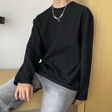 QDBAR Autumn leather pleating solid long sleeve T-shirt men's plate ins soft round innernertrend