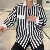 QDBAR Contrast Vertical Stripe Lapel Shirt