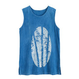 QDBAR Blue Bamboo Cotton Linen Print Tank Top