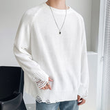 QDBAR Hollow Knit Solid Color Ripped Top