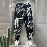 QDBAR Printed Striped Cropped Harem Casual Pants