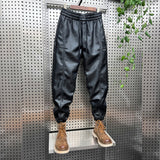 QDBAR Thickened PU Stitching Small-leg Leather Pants