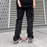 QDBAR Solid Color Multi-Pocket Cargo Pants