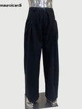 QDBAR Spring Long Grey Loose Warm Casual Flowy Wide Leg Woolen Pants Men High Waist Luxury Designer Black Clothes 2025