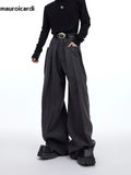 QDBAR Autumn Long Black Loose Warm Casual Flowy Wide Leg Woolen Pants Men High Waist Luxury Designer Korean Clothes 2025