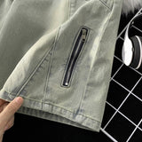 QDBAR 90s Streetwear Streetwear Men Summer Loose Casual Denim Shorts Men Zipper Straight Versatile Five Point Pants Hip Hop Sports Basketball Shorts