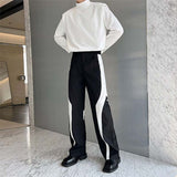 QDBAR Black and White Paneled Straight-leg Pants