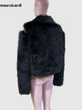 QDBAR Autumn Winter Short Black Thickened Warm Hairy Shaggy Pu leather Patchwork Faux Fox Fur Coat Women Fluffy Jacket