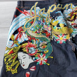 QDBAR Y2k Shorts Loose Wide Leg Jean Hip Hop Punk Oversized Graphic Shorts 2025 New Harajuku Fashion Gym Shorts Personality Streetwear