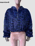 QDBAR Spring Winter Short Colorful Leopard Print Soft Warm Faux Fur Coat Women with Hood Long Sleeve Fluffy Jacket 2025