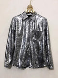 QDBAR Spring Autumn Cool Sexy Fitted Shiny Stretchy Colorful Snake Print Faux Leather Shirt Jacket Men Emo Clothes 2025