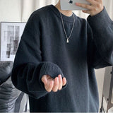 QDBAR Winter solid color round neck sweater for men, handsome Korean style loose men's sweater, trendy student bottoming shirt, thick