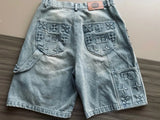 QDBAR Y2K Street Retro Fashion Geometric Decoration Loose Denim Shorts Men American New Hip Hop Gothic Casual Straight Pants Unisex