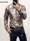 QDBAR Spring Autumn Cool Sexy Fitted Shiny Stretchy Colorful Snake Print Faux Leather Shirt Jacket Men Emo Clothes 2025