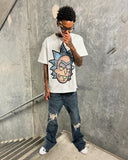 QDBAR Hip-hop Punk Trend Brand Streetwear Short-sleeved Harajuku Spoof Anime Print Oversized T-shirt Men American Retro Casual Top