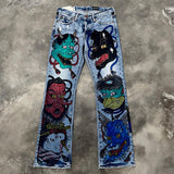 QDBAR Hip Hop Big Head print Graphic Baggy Jeans Harajuku Denim Y2k Pants Men Women Goth New High Waist Wide Trousers wide leg jeans