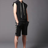 QDBAR Slim Fit Sleeveless Hooded T-Shirt And Shorts