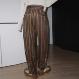 QDBAR Retro Striped High-waist Casual Pants