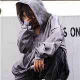 QDBAR 90s Streetwear Y2k Oversized Hoodie Hip Hop Punk Tie Dye Sports Long Sleeved Hoodie Printed Pullover Couple Sweatshirt Jacket Goth Streetwear