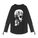 QDBAR Dark Skull Print Slim Fit Long Sleeve Top