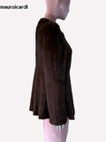 QDBAR Autumn Winter Short Brown Warm Soft Fitted Faux Mink Fur Blazer Women Elegant Luxury Chic Skirted Fluffy Jacket Coat