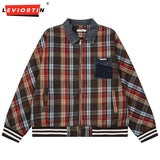 QDBAR Spring and Autumn Retro Loose plaid Shirt Splicing Jacket Cardigan American Style Outerwear Loose Versatile Shirt for Men