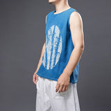 QDBAR Blue Bamboo Cotton Linen Print Tank Top