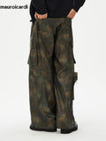 QDBAR Spring Autumn Long Baggy Colorful Distressed Brown Soft Pu Leather Wide Leg Cargo Pants Men Luxury Designer Clothing