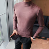 QDBAR Half Turtleneck Slim Striped Long Sleeve Top