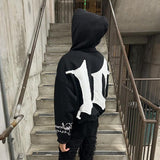 QDBAR Hip Hop Streetwear Y2k Hoodies Harajuku Gothic Oversized Hoodie Retro Patch Design Black Pullover Sweatshirt Men Women Clothing