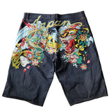 QDBAR Y2k Shorts Loose Wide Leg Jean Hip Hop Punk Oversized Graphic Shorts 2025 New Harajuku Fashion Gym Shorts Personality Streetwear