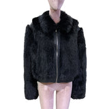 QDBAR Autumn Winter Short Black Thickened Warm Hairy Shaggy Pu leather Patchwork Faux Fox Fur Coat Women Fluffy Jacket