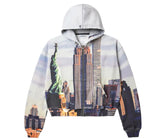 QDBAR 90s Streetwear Y2k Retro Harajuku Statue of Liberty Pattern Hoodie Fashion Casual Long Sleeved Zipper Sweatshirt Men and Women Pullover Hoodies