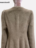 QDBAR Winter Elegant Luxury Short Fitted Thick Warm Soft Skirted Faux Mink Fur Coat Jacket Women with Long Puff Sleeve