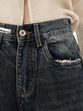 QDBAR American high street dark blue wide-leg jeans na706