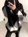 QDBAR [Autumnwind] Black And White High-End Design Turtleneck Sweater Na673