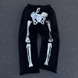 QDBAR Y2K Sweatpants Men Women Harajuku Retro Skull Graphic Print Sweatpants High Waist Casual Cotton Baggy Pants Streetwear Trousers