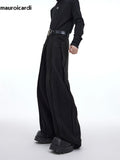 QDBAR Autumn Long Black Loose Warm Casual Flowy Wide Leg Woolen Pants Men High Waist Luxury Designer Korean Clothes 2025