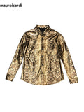 QDBAR Spring Autumn Cool Sexy Fitted Shiny Stretchy Colorful Snake Print Faux Leather Shirt Jacket Men Emo Clothes 2025