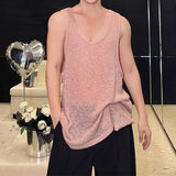 QDBAR Thin Mesh Translucent Cutout Knit Tank Top