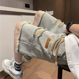 QDBAR American high street retro raw edge ripped denim shorts men's summer thin fashion brand trend handsome five point pants y2k tops