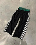 QDBAR American retro men's sports double-headed pants hip-hop sweatpants loose high-waisted loose Y2K casual pants striped street