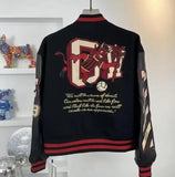 QDBAR 2025 American baseball jacket high street embroidered patchwork printed baseball jacket Tutsi Black Eight trendy street wear