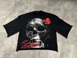 QDBAR New High Street Retro Rock Skull Print Oversized T-shirt Harajuku Gothic Punk Style Graphic Top Men Y2K Trendy Brand Streetwear