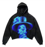 QDBAR Retro hooded sweatshirt skull print flame Y2K retro hooded pullover jacket street style goth casual fashion men's Harajuku top